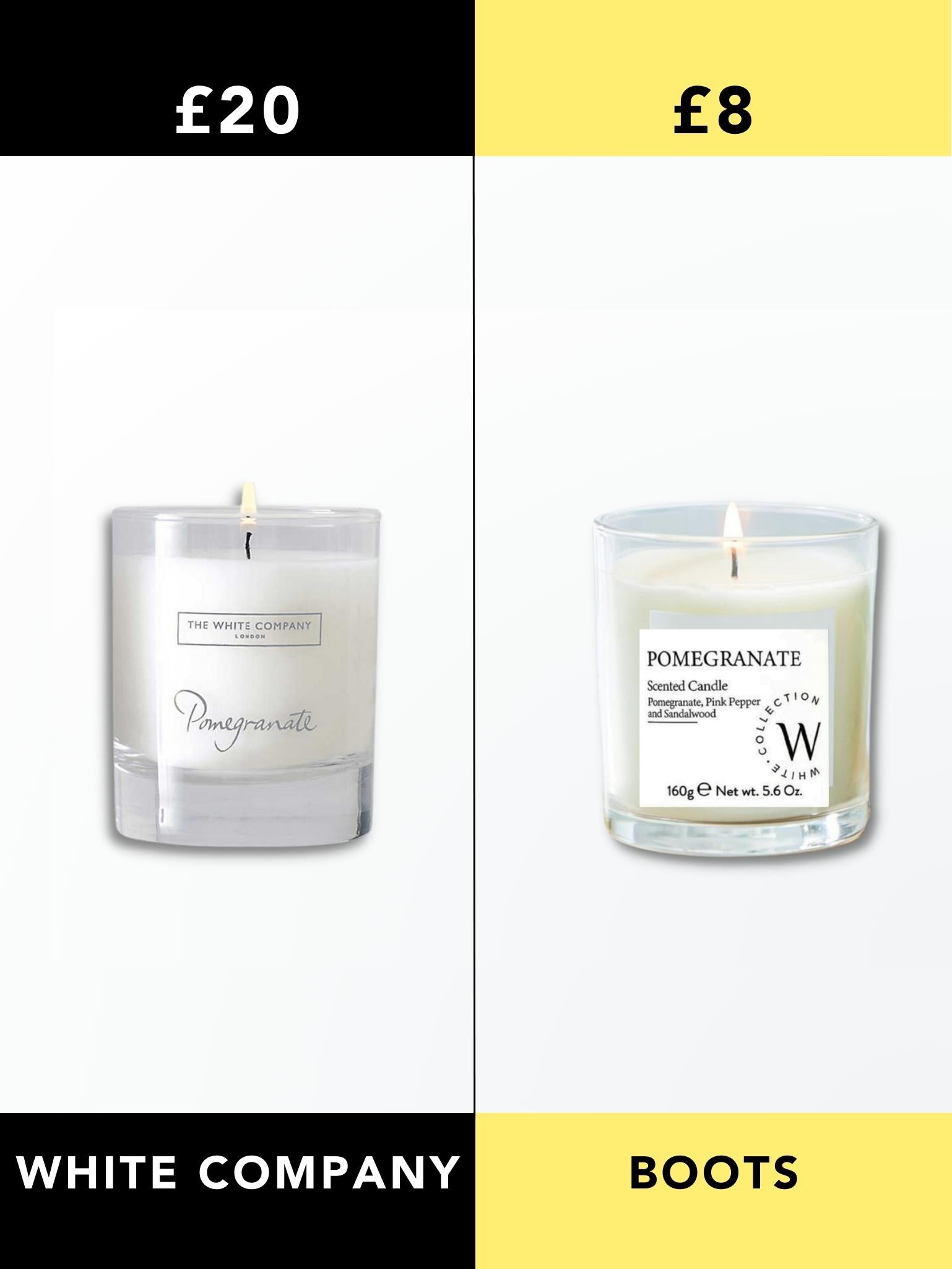 White Company Pomegranate Candle vs Boots Candle