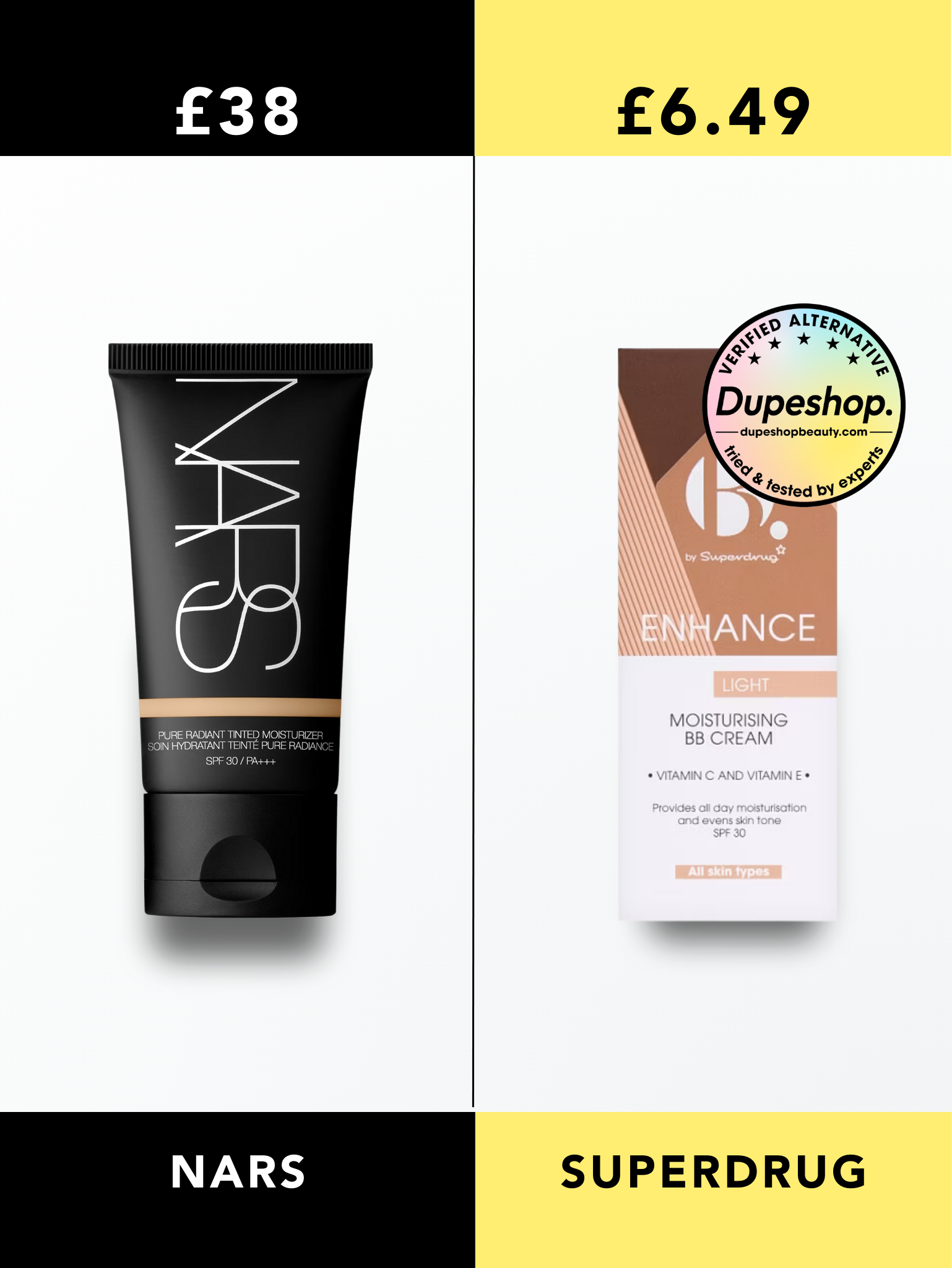 NARS Pure Radiant Tinted Moisturiser vs Superdrug B. Enhance BB Cream