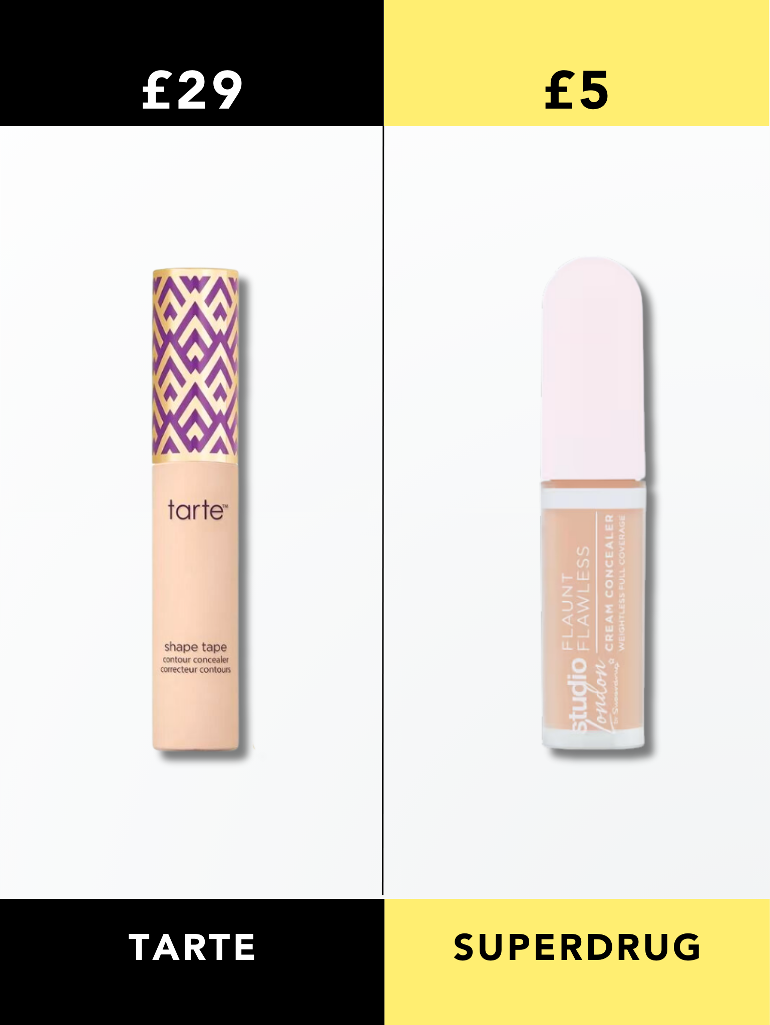 Tarte Shape Tape Concealer vs Superdrug Studio London Flaunt Flawless Concealer